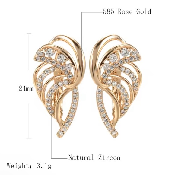 Luxury Full Zircon Vintage Texture Drop Earrings 585 - Picture 3 of 6